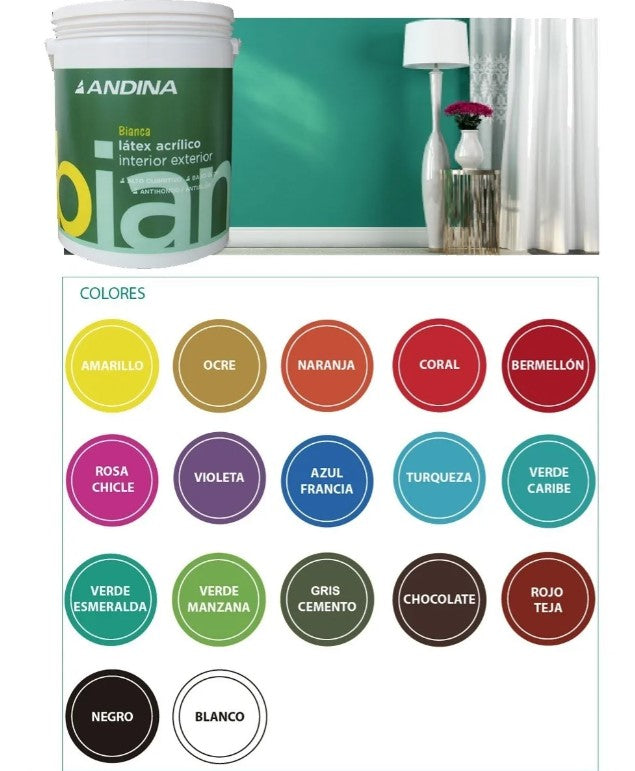 Latex Interior/Exterior Andina Bianca Colores
